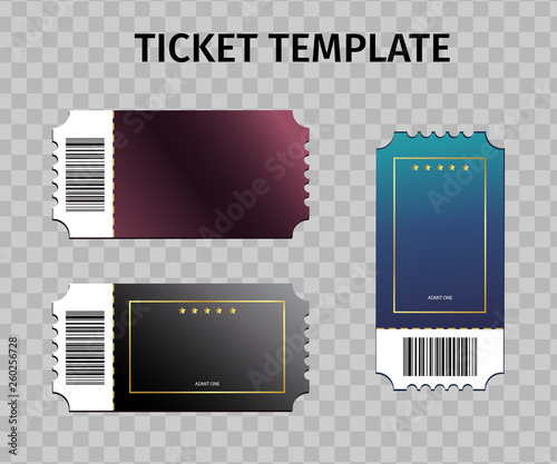 Ticket templates set colorful vertical and horisontal isolated on transparent background