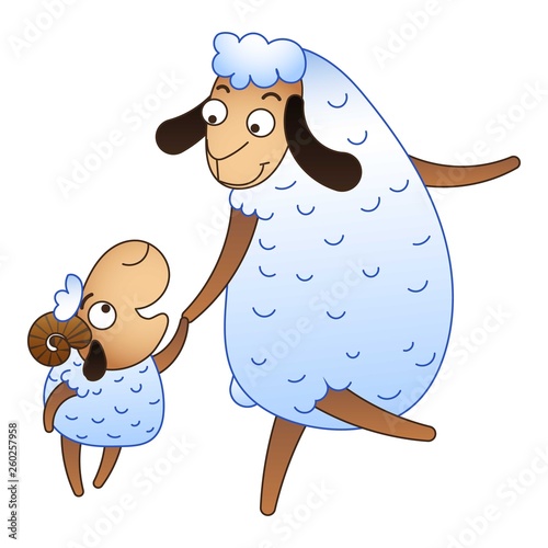 Mother kid sheep walking icon. Cartoon of mother kid sheep walking vector icon for web design isolated on white background