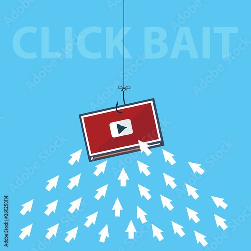 Computer arrow Icons are like Fish gathering to Click a Bait Concept. Editable Clip Art. - Vector