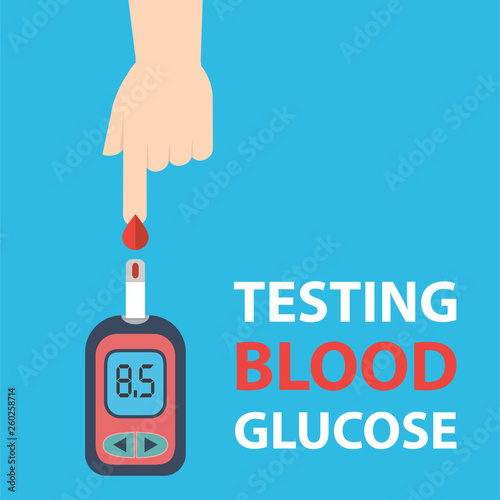testing blood glucose, Diabetes concept, man holds in hand the meter measures the blood sugar level.