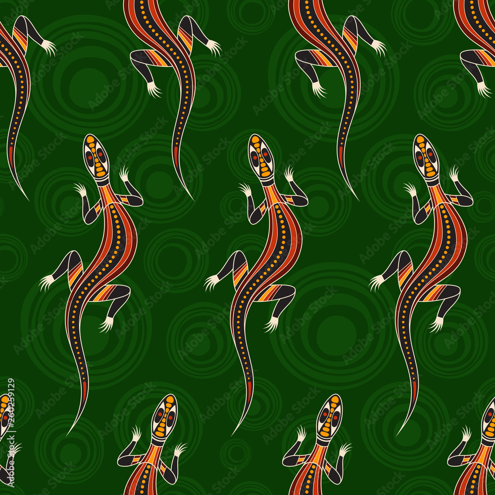 Fototapeta premium Seamless pattern of lizards. Australian art.