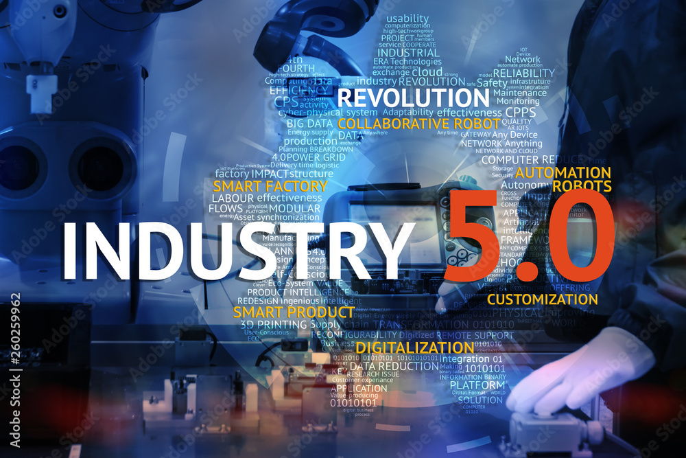 Industry 4.0, 5.0 Collaborative robot technology , new relationship between man and robot hand