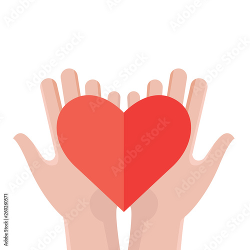 Hands holding a heart. Flat design vector illustration. - Vector
