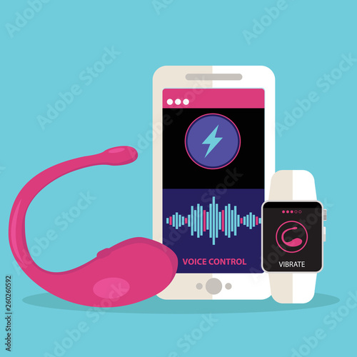 vibrator sex toy with the app to control vibrations, smartphone and smartwatch photo