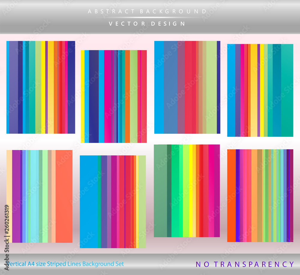 Set of colorful vertical striped lines pattern backgrounds. Ideal for brochure & flyer cover template and business cards.