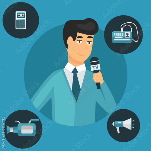 Modern flat concept of journalism press news reporter.