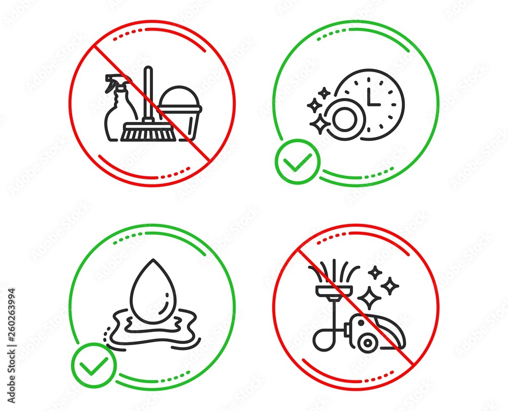 Do or Stop. Dishwasher timer, Water splash and Household service icons simple set. Vacuum cleaner sign. Cleaning dishes, Aqua drop, Cleaning equipment. Vacuum-clean. Cleaning set. Vector Do or Stop. Dishwasher timer, Water splash and Household service icons simple set. Vacuum cleaner sign. Cleaning dishes, Aqua drop, Cleaning equipment. Vacuum-clean. Cleaning set. Vector
