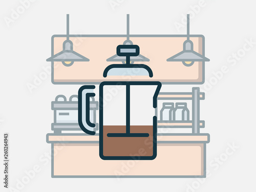 French press. Coffee shop elements vector illustration.