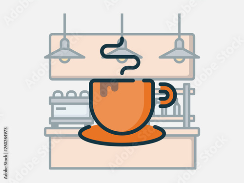 Hot coffee. Coffee shop elements vector illustration.