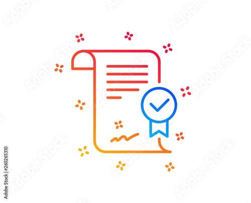 Approved agreement line icon. Verified document sign. Accepted or confirmed symbol. Gradient design elements. Linear approved agreement icon. Random shapes. Vector