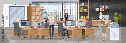 Office interior. Coworking company, workplace for freelance