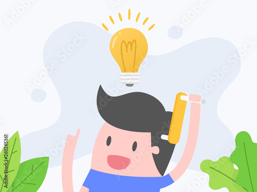 Vector illustration concept of thinking. businessman thinking with light bulb.