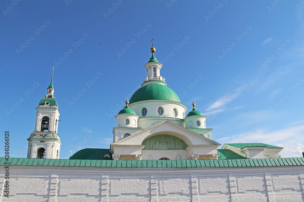 Fototapeta premium Dimitrievsky Cathedral of the Spaso-Yakovlevsky Dimitriev (St. Jacob Savior) monastery in a summer day, Rostov Velikiy, Russia.