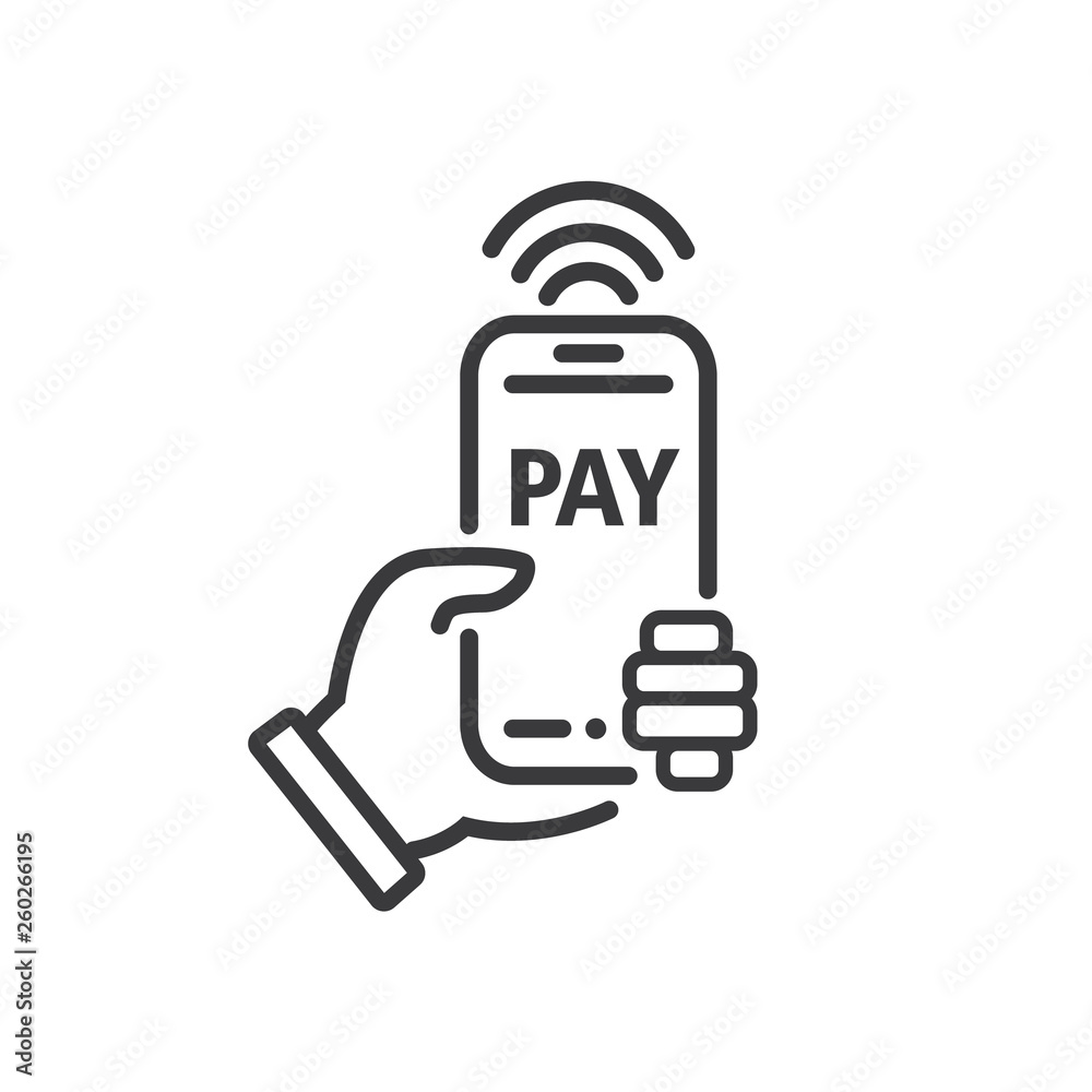 Payment with smartphone line, linear vector icon, online mobile payment sign, symbol Payment with smartphone line, linear vector icon, online mobile payment sign, symbol