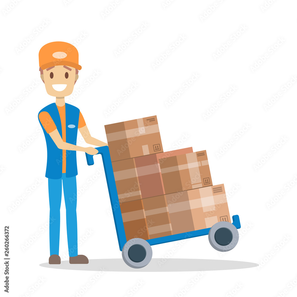 Delivery man. Courier in orange and blue uniform Delivery man. Courier in orange and blue uniform