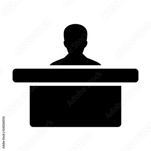 Job icon vector male person worker avatar symbol with table for office work in flat color glyph pictogram illustration