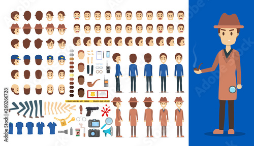 Detective character set for the animation with various views