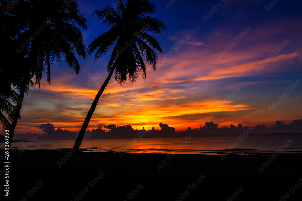Obraz premium Sunrise wiht shadow coconut on beach