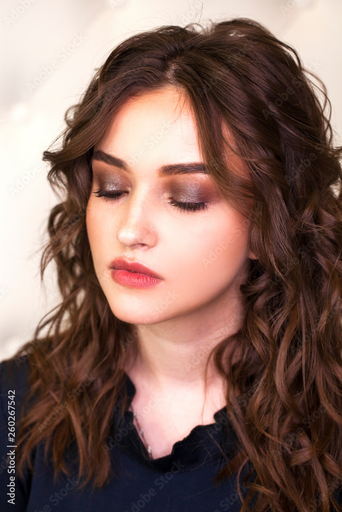 Make up beauty. Close up beautiful brunette fashion girl Make up beauty. Close up beautiful brunette fashion girl