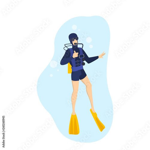 Man in the swimming suit diving in a sea or ocean