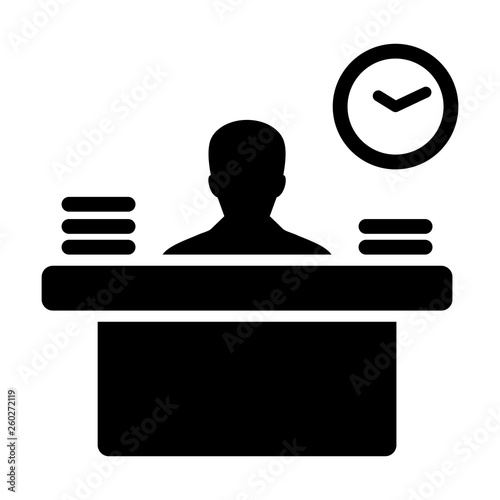 Helpdesk icon vector male person avatar symbol with table for office work in flat color glyph pictogram illustration