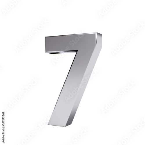 Metal number 7, isolated on white. Collection. 3d image