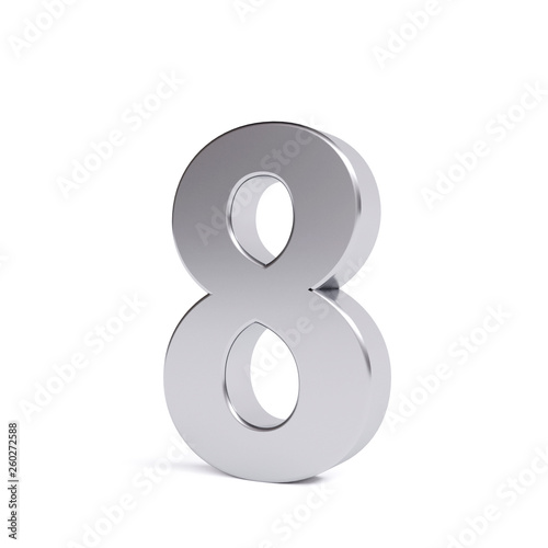 Metal number 8, isolated on white. Collection. 3d image