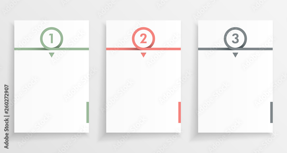 Three step paper or note infograph with numbered pages in minimal design. - obrazy, fototapety, plakaty 