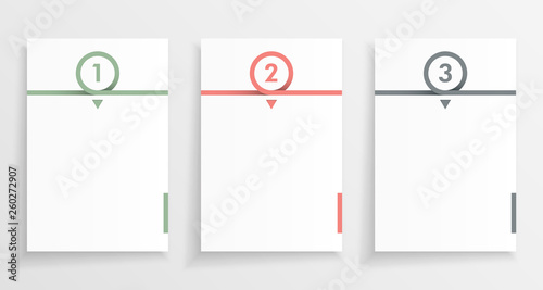 Three step paper or note infograph with numbered pages in minimal design.