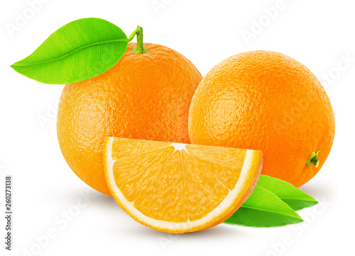 three orange orange and cut isolated on white background and shadow