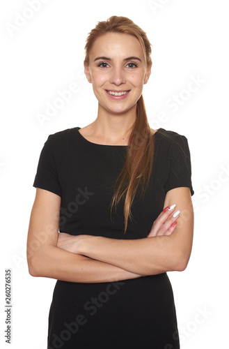 young pretty girl with toothy smile isolated on white