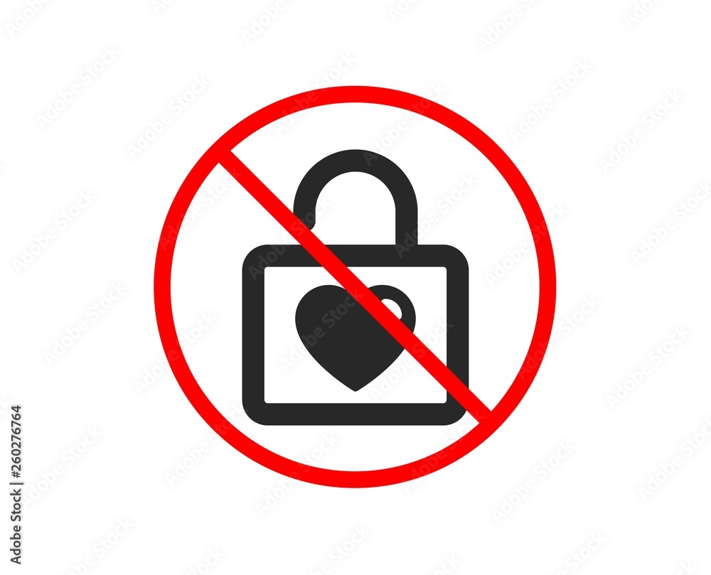 No or Stop. Locker with Heart icon. Love symbol. Valentines day or Wedding sign. Prohibited ban stop symbol. No wedding locker icon. Vector No or Stop. Locker with Heart icon. Love symbol. Valentines day or Wedding sign. Prohibited ban stop symbol. No wedding locker icon. Vector