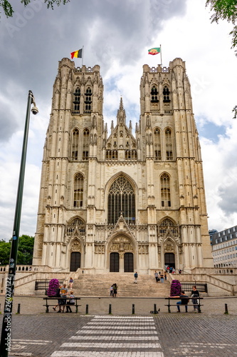 Cathedral of St. Michael and St. Gudula facade, Brussels, Belgium photo