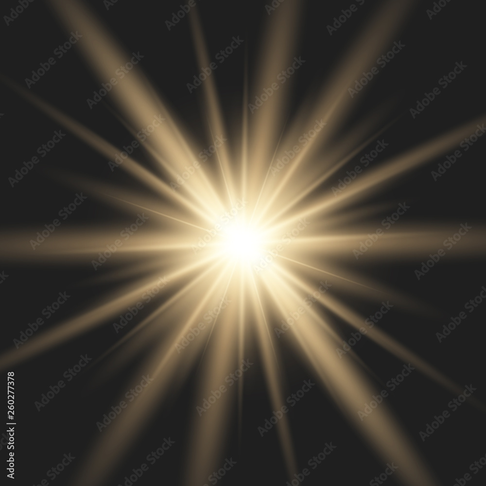 Gold glowing light burst explosion.