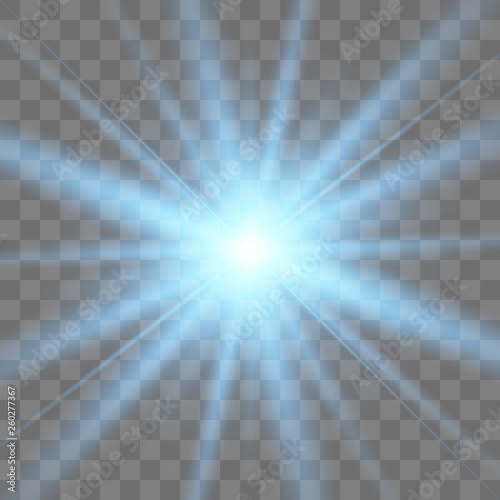 Blue glowing light burst explosion.