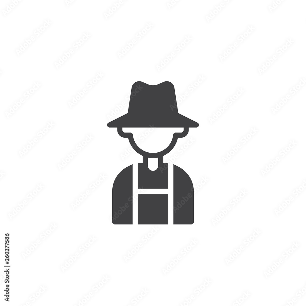 Farmer man avatar vector icon. filled flat sign for mobile concept and web design. Gardener silhouette glyph icon. Agriculture symbol, logo illustration. Pixel perfect vector graphics