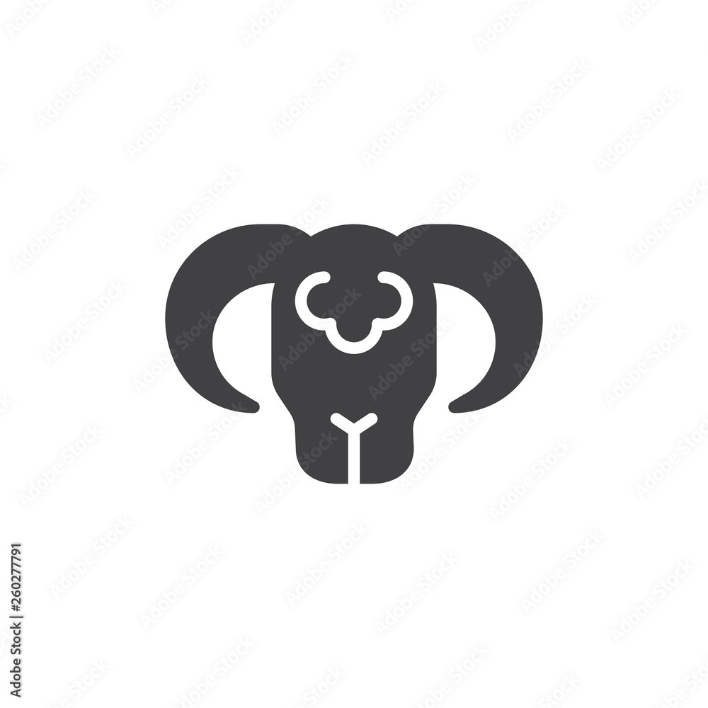 Fototapeta premium Horned Sheep vector icon. filled flat sign for mobile concept and web design. Head of the ram glyph icon. Farming symbol, logo illustration. Pixel perfect vector graphics