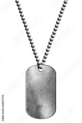 chrome metal tag and necklace.
