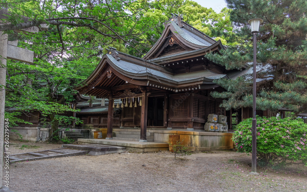Iwakura Inari Shrine with Equipment in a typical, green landscape close to Himeji Castle. Himeji, Hyogo, Japan, Asia.