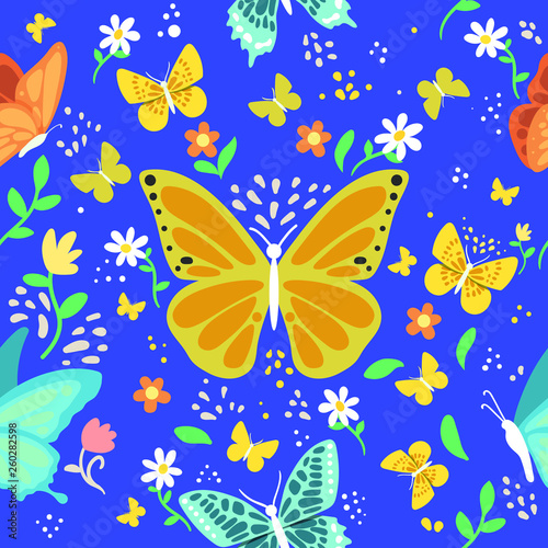 Wallpaper Mural Butterflies and flowers vector illustration seamless pattern background Torontodigital.ca