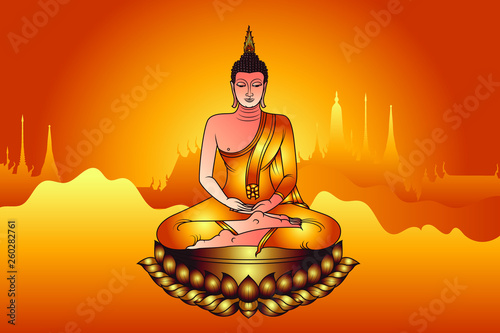 Buddha on lotus with golden background