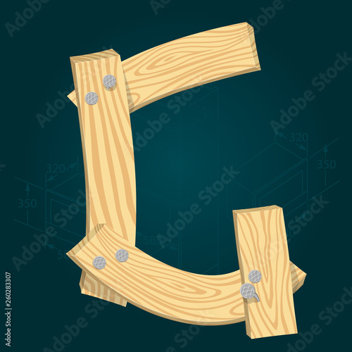 Font from wooden boards, letter G