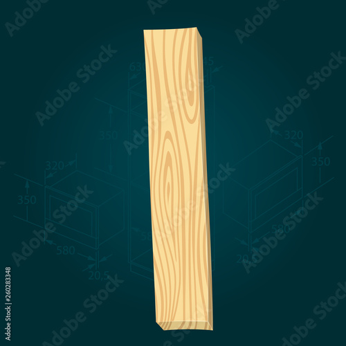 Font from wooden boards, letter I
