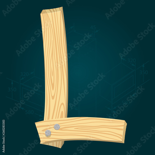Font from wooden boards, letter L