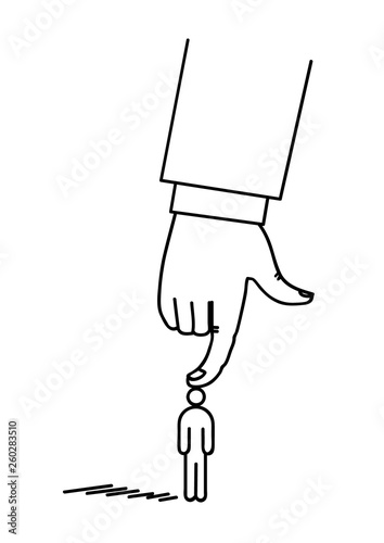 The hand presses by the finger figure of a man. Concept. Vector