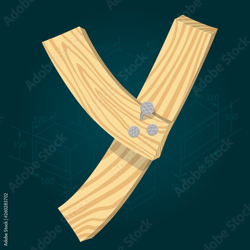 Font from wooden boards, letter Y