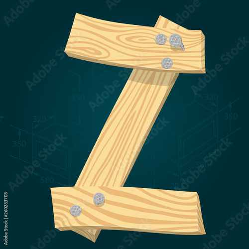 Font from wooden boards, letter Z