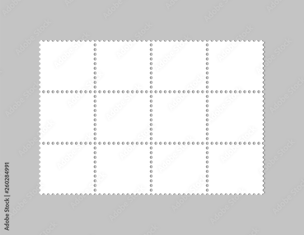 Blank postage stamps. Postcard. Stamps for mail letter. Perforated