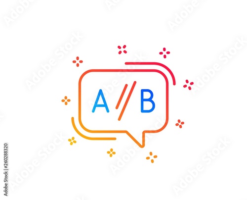 Ab testing line icon. Ui test chat bubble sign. Gradient design elements. Linear ab testing icon. Random shapes. Vector