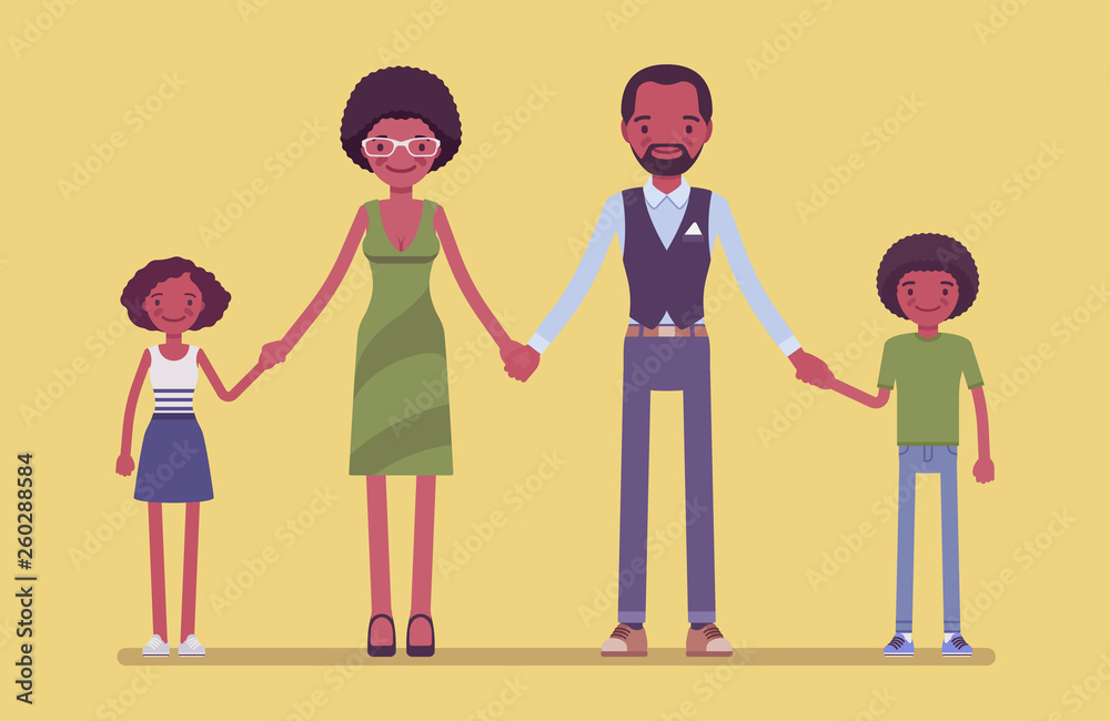 Happy black family portrait. Group of two married parents and children ...
